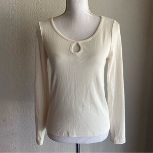 LOFT Cream Keyhole Long Sleeve Blouse